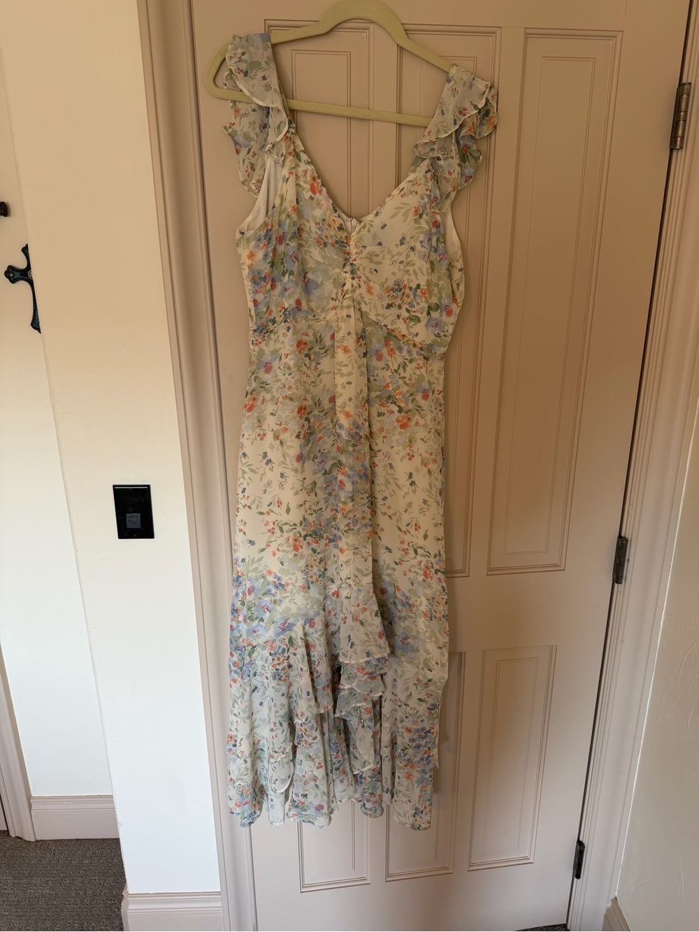 CeCe Cream Floral High-Low Ruffle Maxi Dress